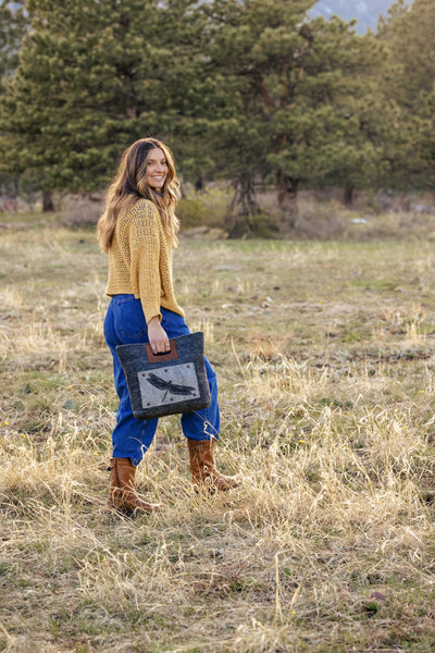 Felt and Leather Tote Bag with Buttons