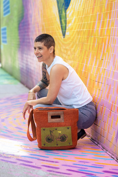 Felt and Leather Tote Bag with Buttons