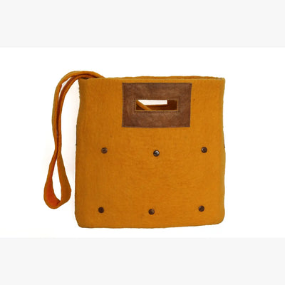 Felt and Leather Tote Bag with Buttons