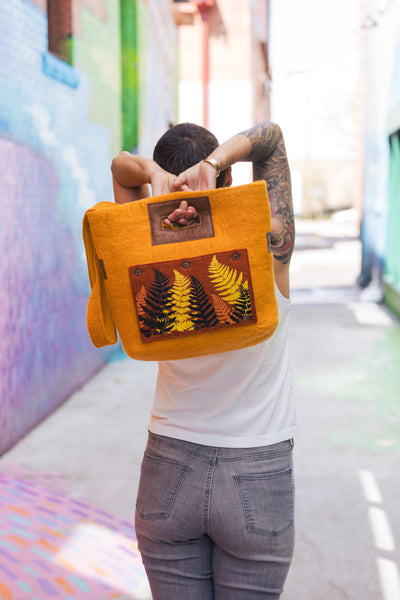 Felt and Leather Tote Bag with Buttons