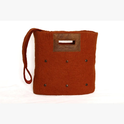 Felt and Leather Tote Bag with Buttons