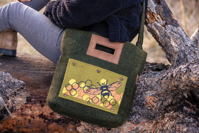 Felt and Leather Tote Bag with Buttons