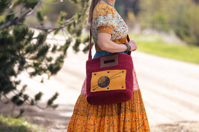Felt and Leather Tote Bag with Buttons