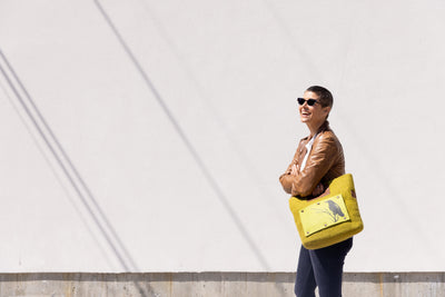 Felt and Leather Tote Bag with Buttons