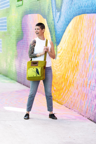 Felt and Leather Tote Bag with Buttons