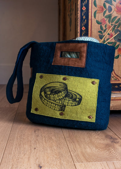 Felt and Leather Tote Bag with Buttons