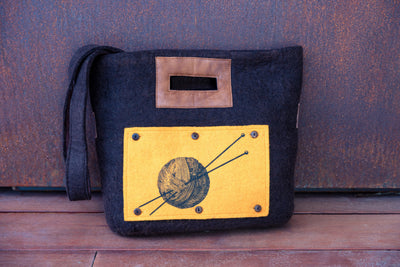 Felt and Leather Tote Bag with Buttons