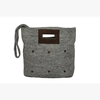 Felt and Leather Tote Bag with Buttons