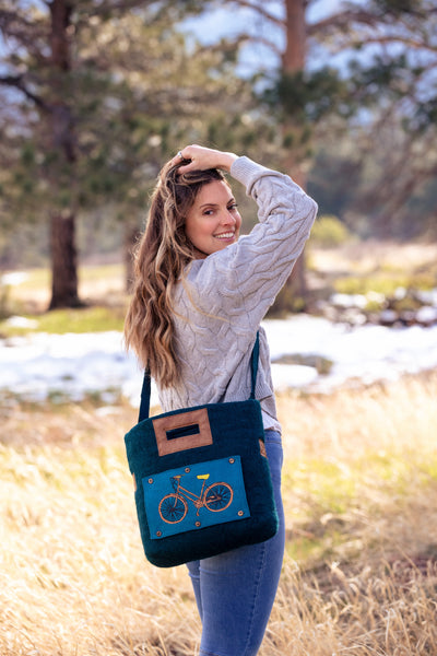 Felt and Leather Tote Bag with Buttons