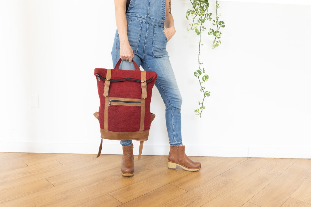 backpack felt leather Felt & Natural Leather Backpack