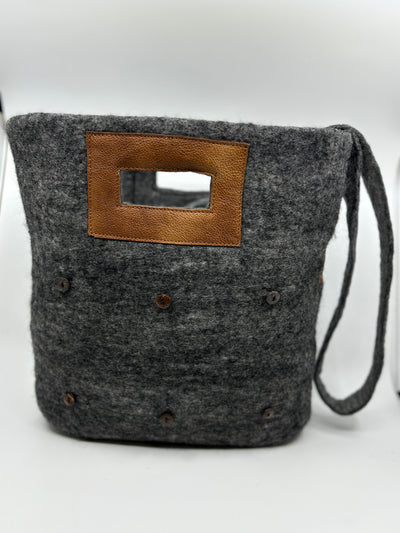 Felt and Leather Tote Bag with Buttons