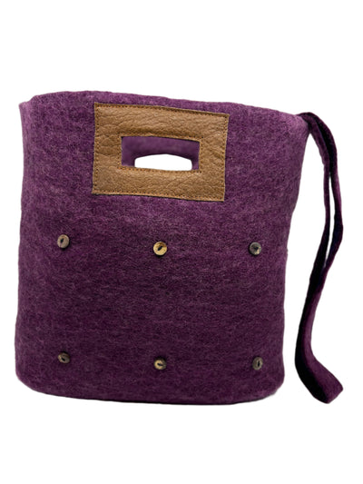 Felt and Leather Tote Bag with Buttons