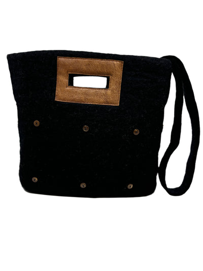 Felt and Leather Tote Bag with Buttons