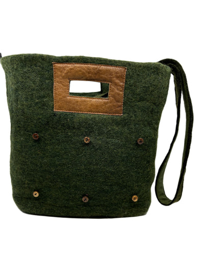Felt and Leather Tote Bag with Buttons