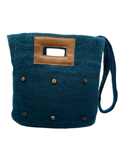 Felt and Leather Tote Bag with Buttons
