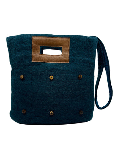 Felt and Leather Tote Bag with Buttons