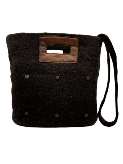 Felt and Leather Tote Bag with Buttons