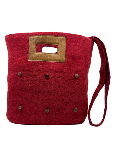 Felt and Leather Tote Bag with Buttons