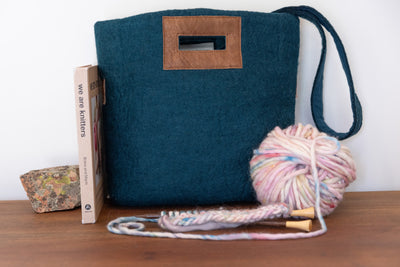 Felt and Leather Tote Bag with Buttons