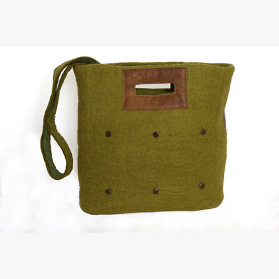 Felt and Leather Tote Bag with Buttons
