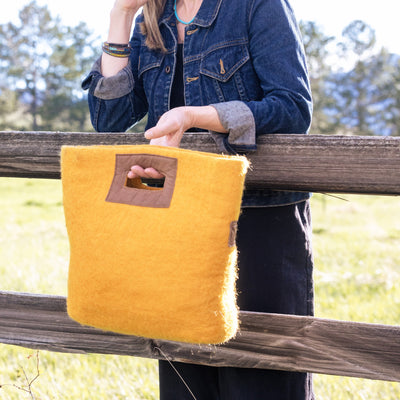 Felt and Leather Tote Bag with Buttons